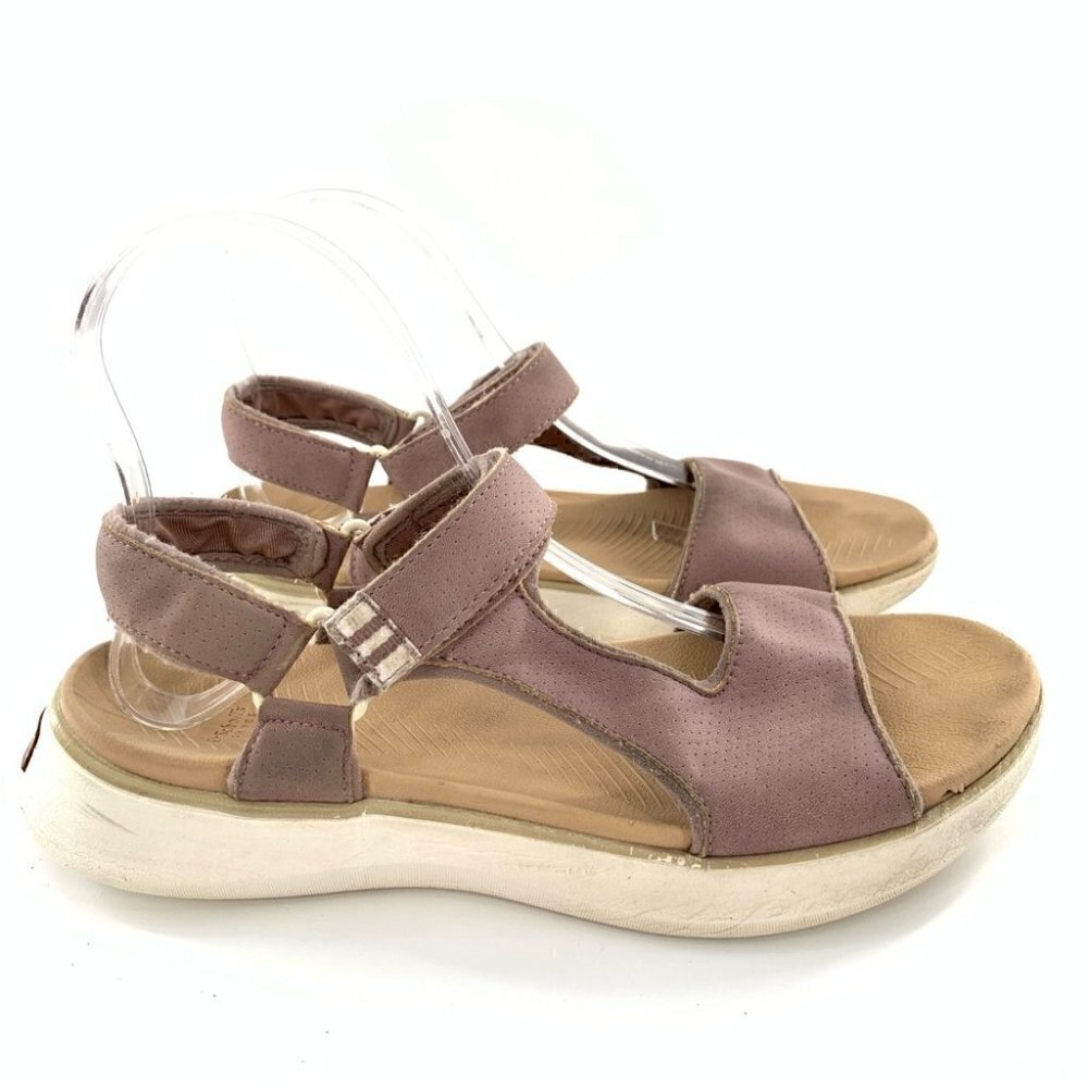Dr Scholls sandals 7.5 37.5 purple suede Freeflow heel sticky strap orthopedic
